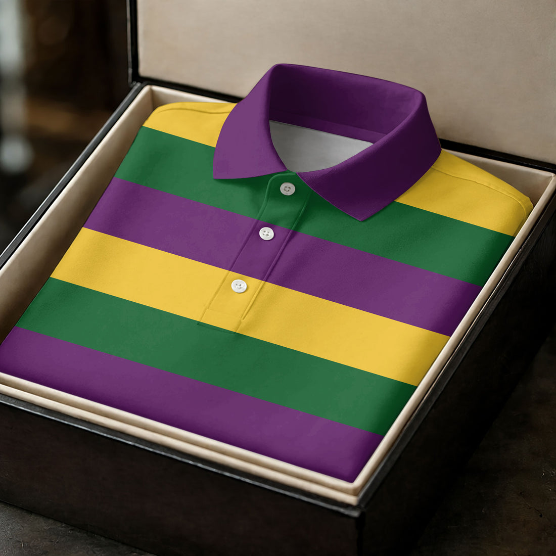 Gold Purple Green Mardi Gras Stripe Men's Golf Polo Shirts, Golf Gift For Men, Golf Shirts For Men