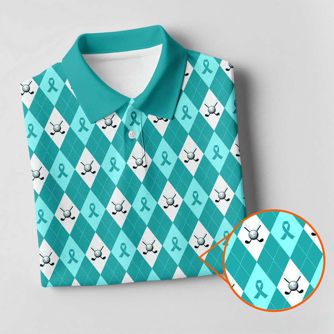 Ovarian Cancer Teal Argyle Men's Golf Polo Shirt, Ovarian Cancer Awareness Shirt, Golf Gift For Men