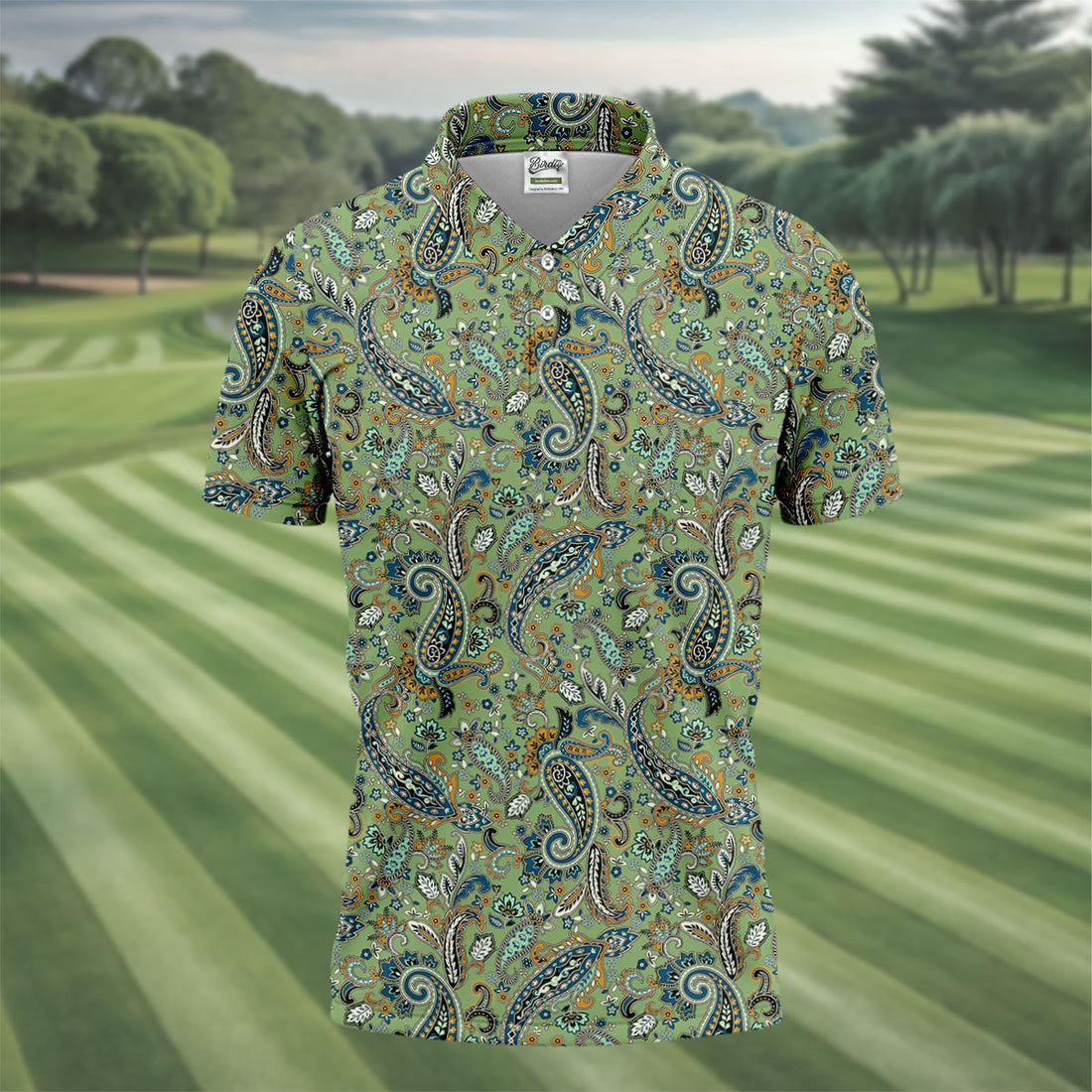 Paisley Vintage Earth Green Golf Tops For Men, Polo Shirts For Men, Golf Shirts For Men, Golfing Apparel