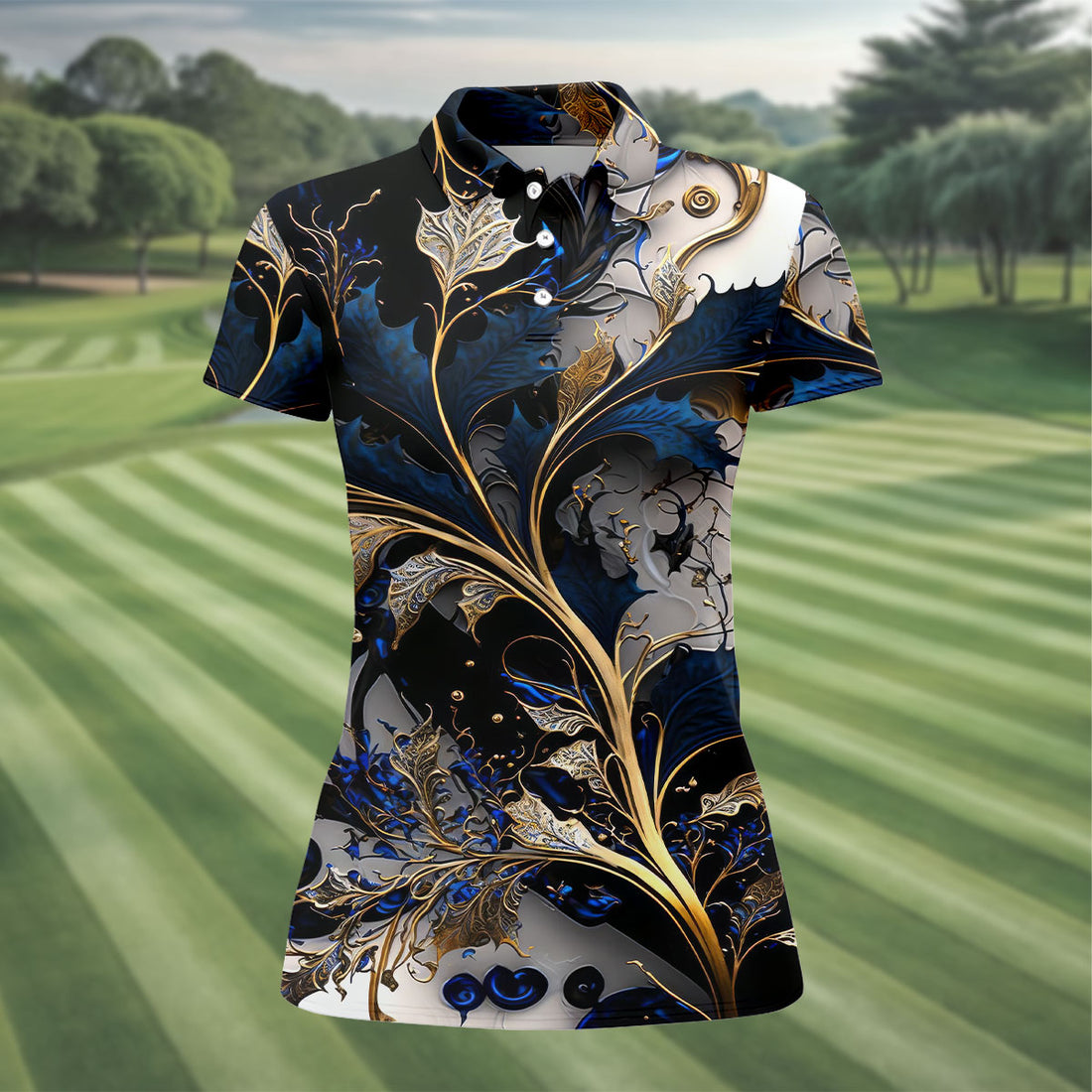 Baroque Floral Hawaiian Golf Shirt, Retro Golf Shirt, Women's Golf Tops, Ladies Golf Shirts