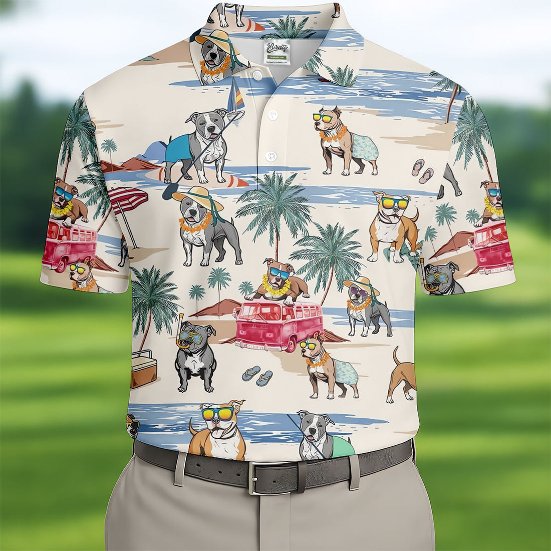 Pit Bull Beach Vacation Tropical Golf Polo Shirt, Hawaiian Golf Shirt, Golf Shirts For Men
