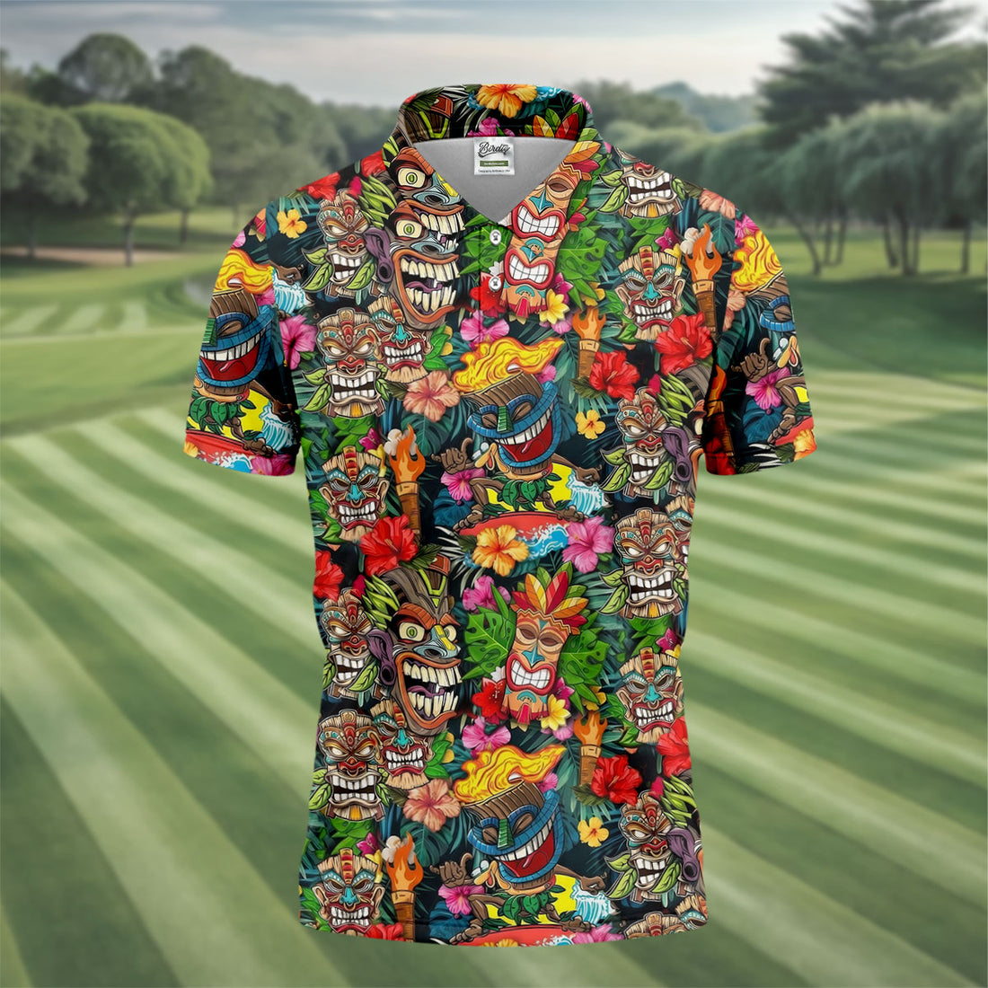Hawaiian Tiki Tropical Floral Golf Shirts For Men, Polo Shirts For Men, Golfing Apparel
