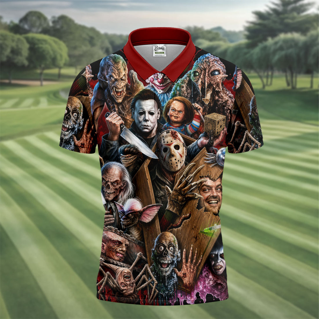 Classic Horror Character Halloween Golf Shirt, Mens Golf Apparel, Hawaiian Golf Shirt
