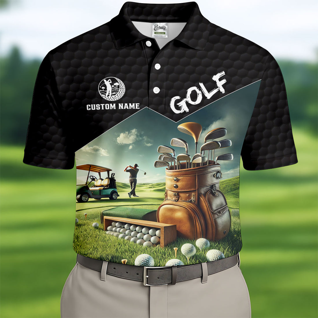 Custom Name Golf Course Club Bag Polo Shirt, Mens Golf Polo, Golf Apparel For Men