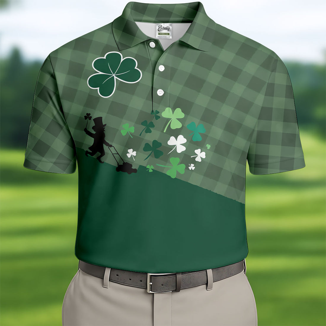 Green Checkered Leprechaun Shamrock St Patrick's Day Golf Shirt, Performance Golf Shirt, Polo Shirts For Men