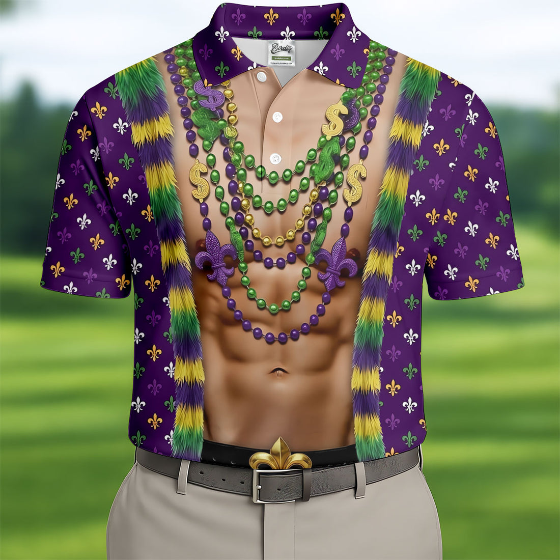 Funny 3D Print Mardi Gras Fleur De Lis Purple Golf Shirt, Golf Tops For Men, Golf Shirts For Men