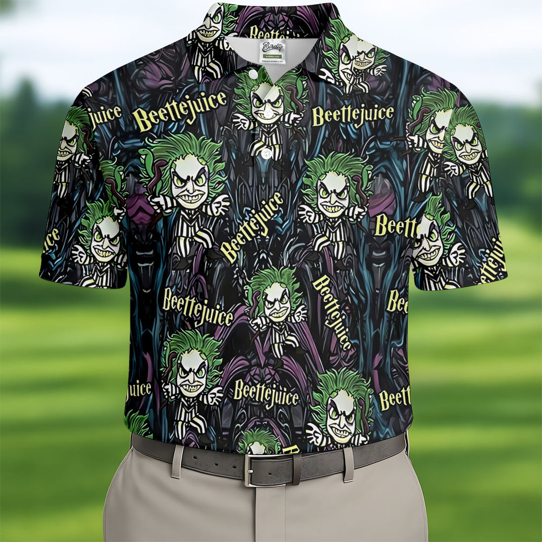 Halloween Horror Character Cartoon Hawaiian Golf Shirt, Men's Golf Shirt, Printed Golf Polo Shirt