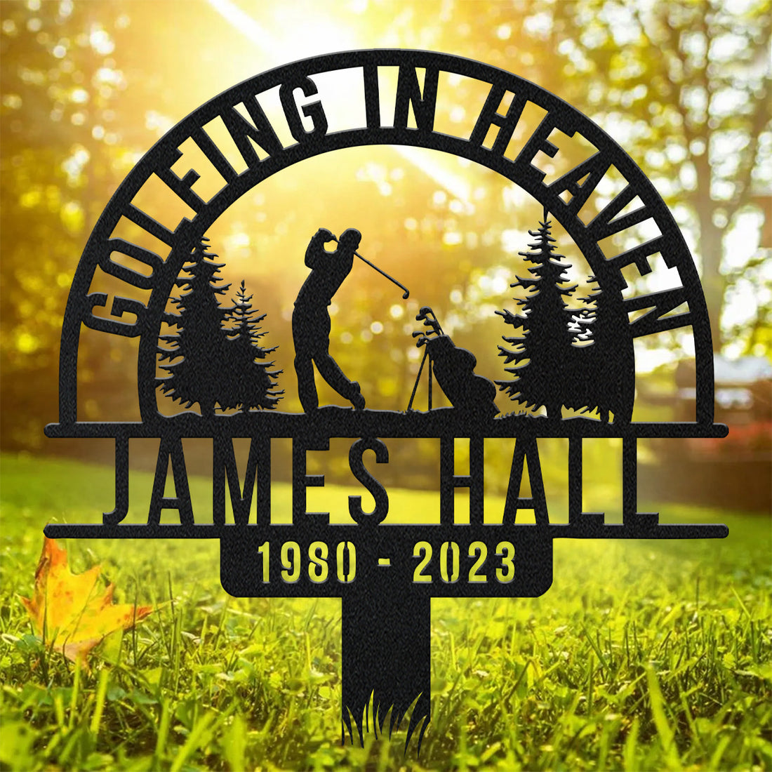 Golfing In Heaven Golf Sign, Custom Golfer Grave Marker, Golfing Memorial Metal Stake, Metal Stake