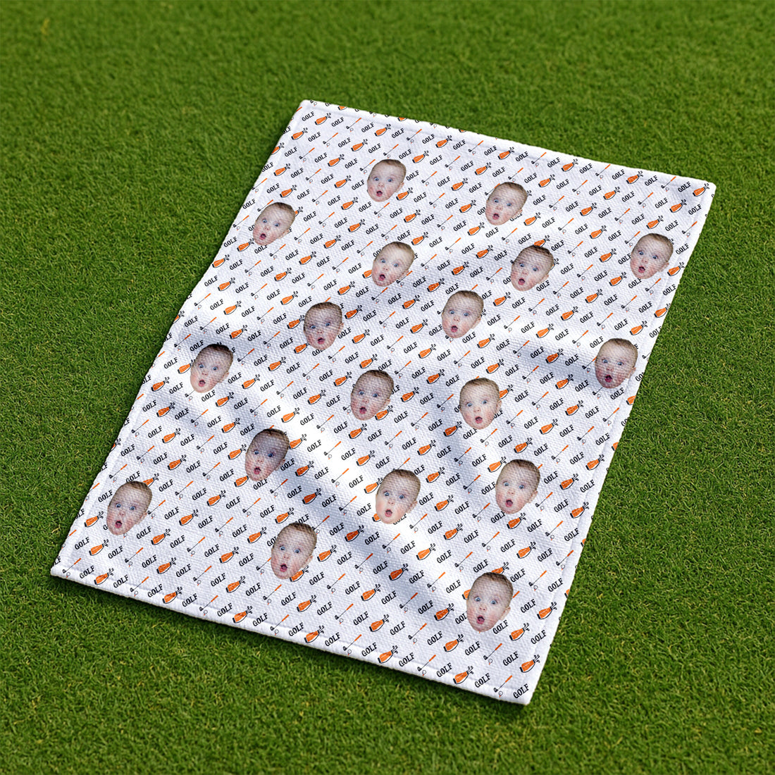 Custom Kid Face Microfiber Waffle White Small Funny Golf Towel, Golf Rag, Golf Gift For Dad