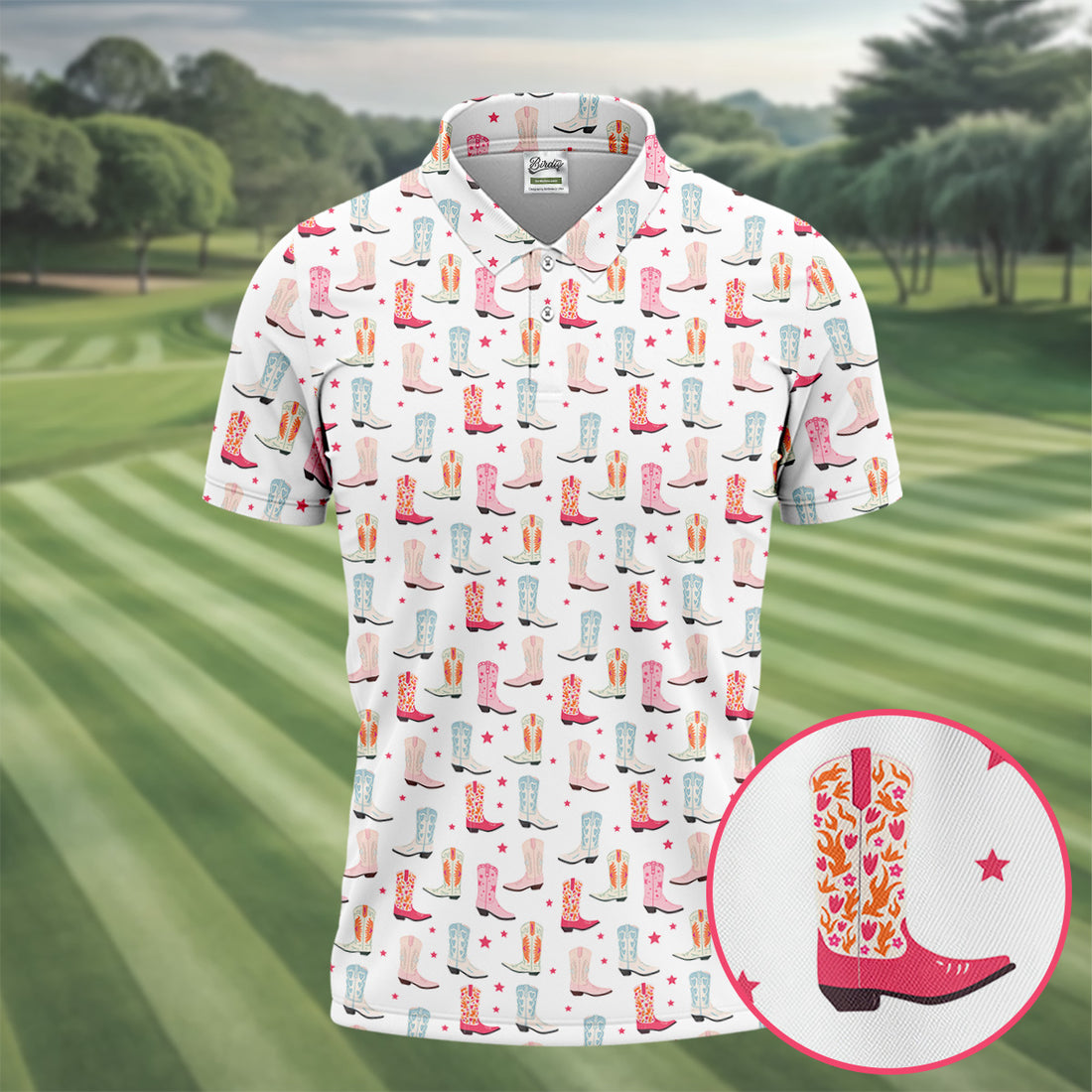 Western Boot Pattern Pastel Shades Retro Golf Shirt, Polo Shirts For Men, Golf Shirts For Men