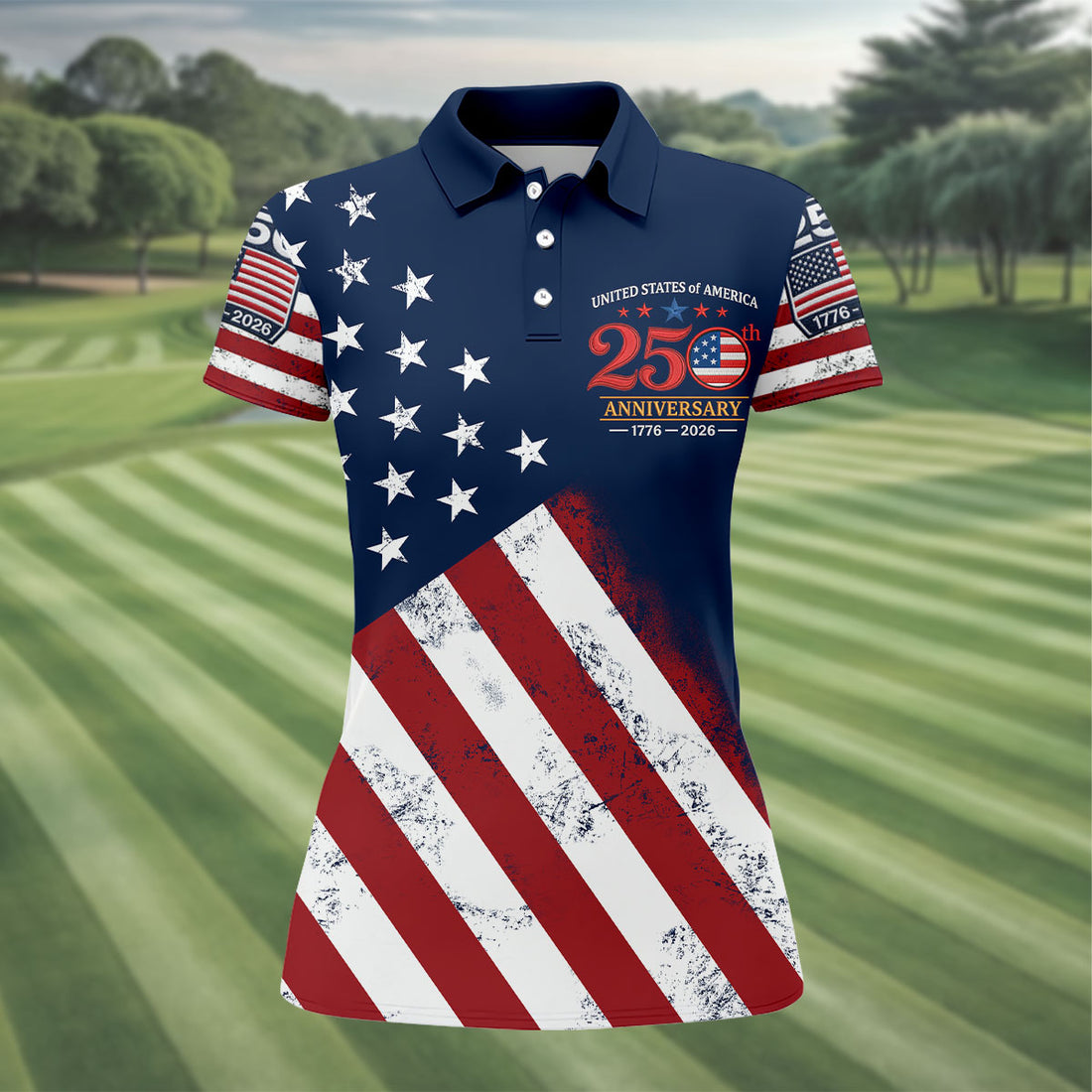 USA 250th Anniversary American Flag Golf Shirt, 4th Of July Golf Shirt For Women