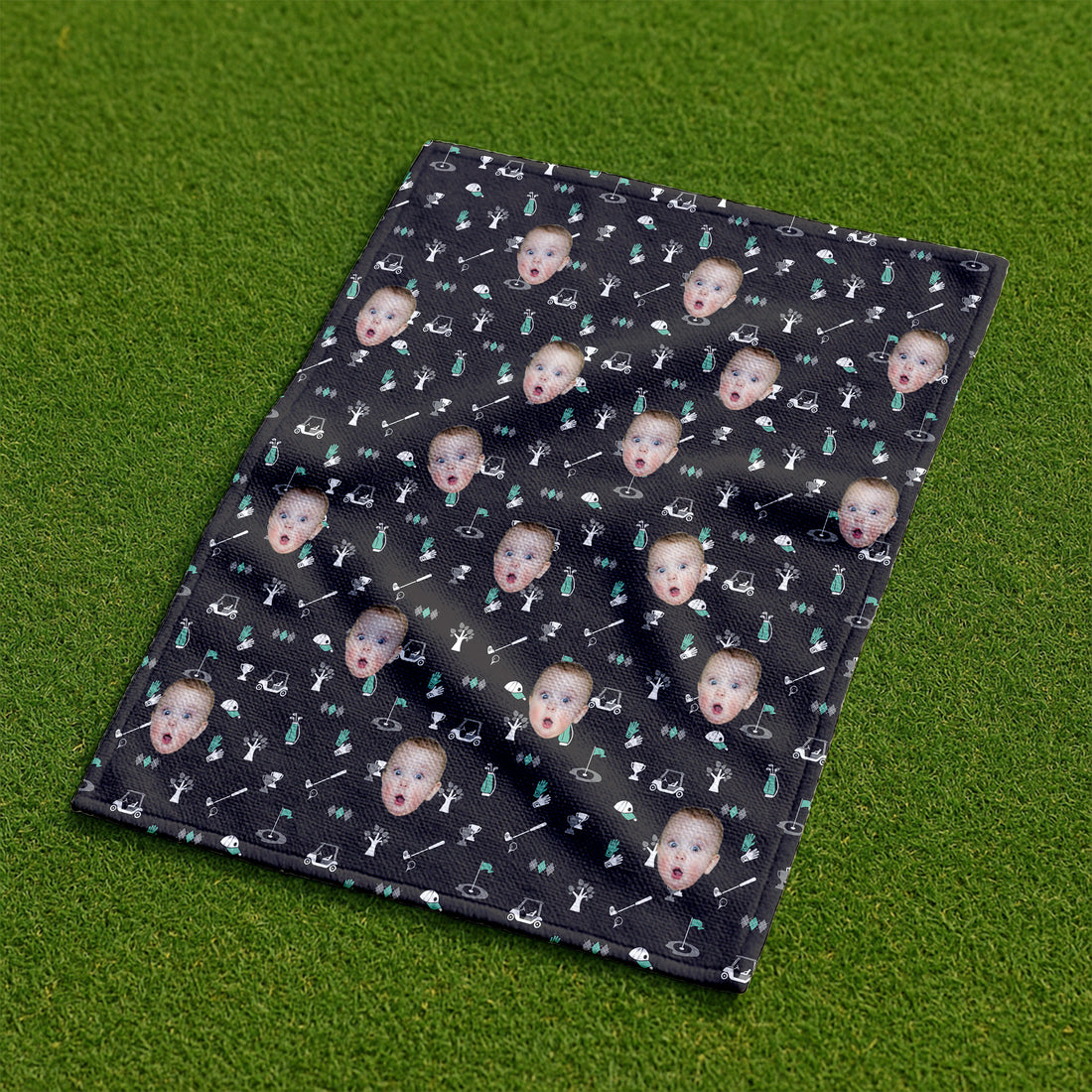 Custom Kid Face Black Small Funny Golf Towel, Golf Rag, Golf Gift For Dad