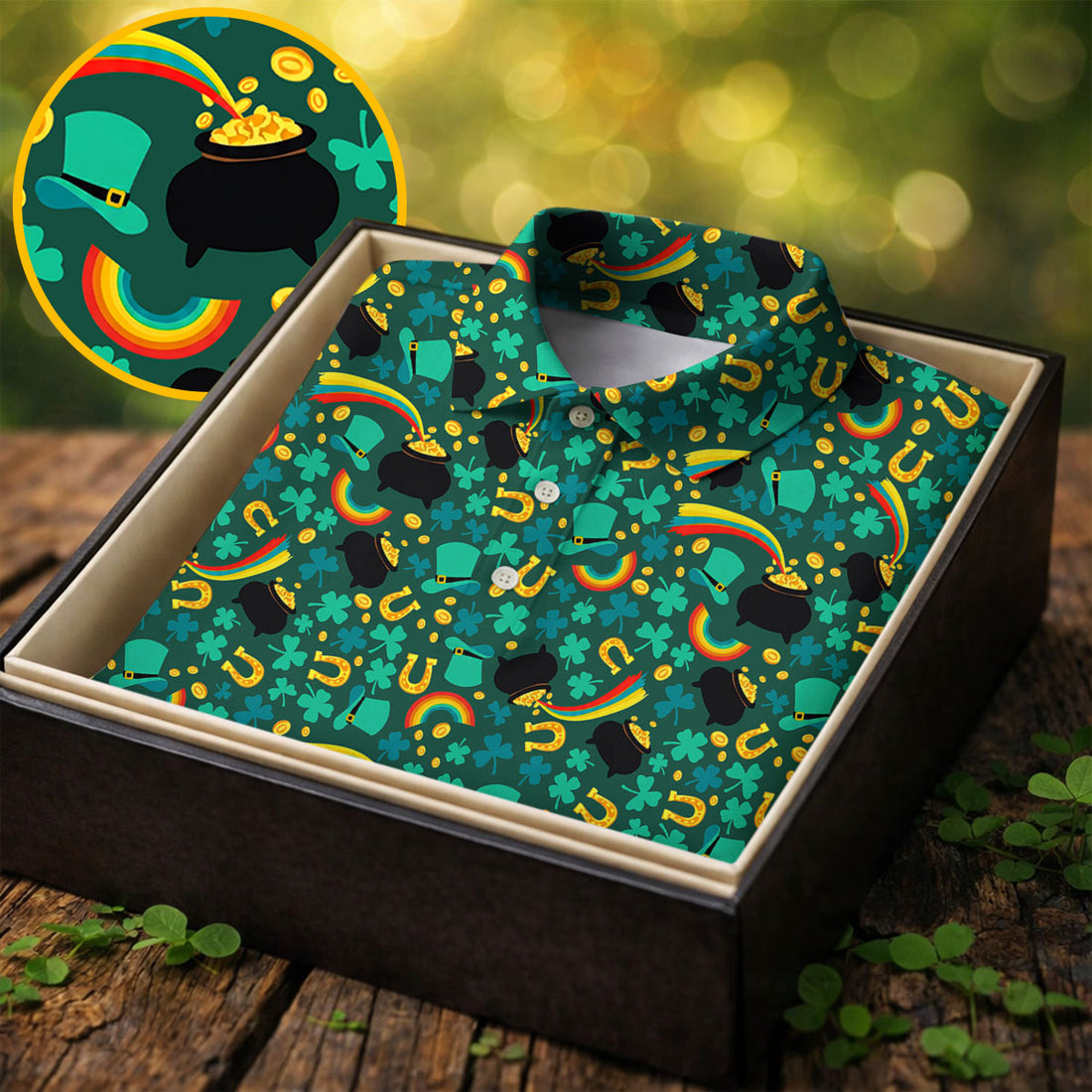 Shamrock Beer Lucky Four Leaf Clover St Patrick's Day Pot Of Gold Polo Shirts For Men, Golf Gift For Men