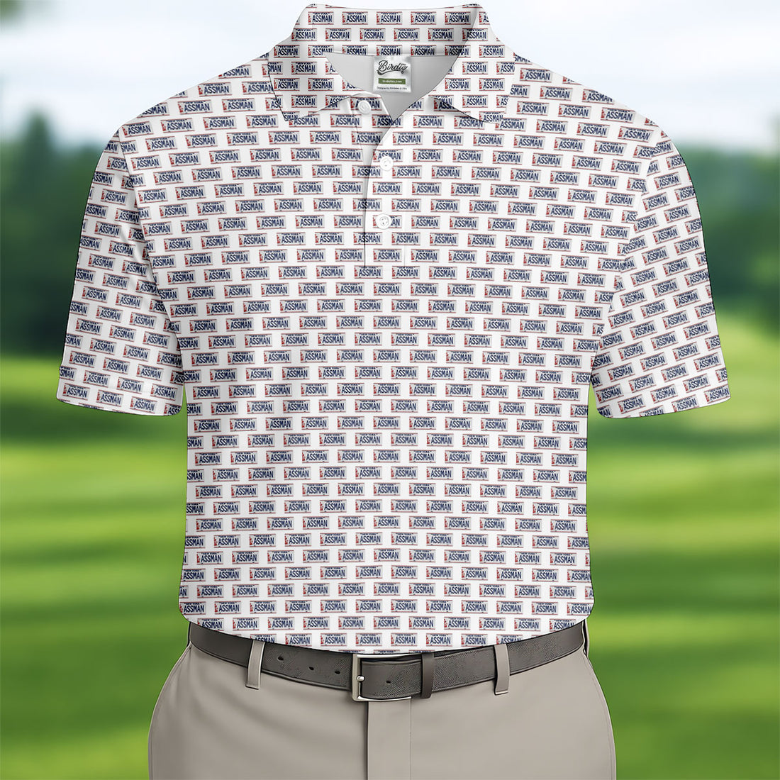 White New York Assman Pattern Polo Shirt, Mens Golf Shirts, Hawaiian Golf Shirt, Golf Polo Shirts For Men
