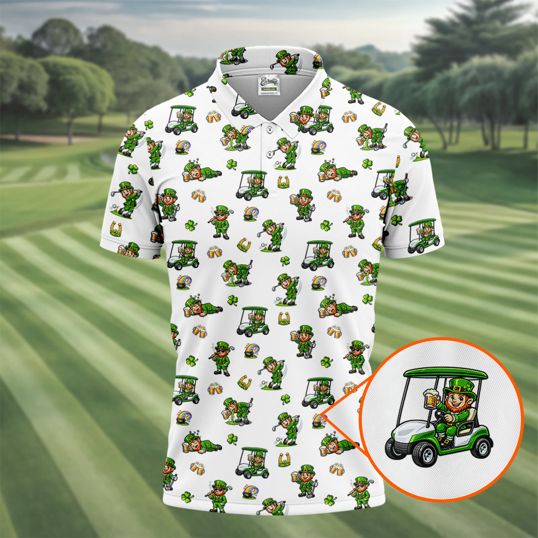 St Patrick's Day Leprechaun Golf And Beer Golf Pose Shamrock Golf Shirt, Golf Shirts For Men