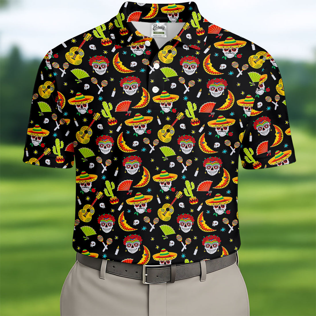 Day Of The Dead Mexican Symbols Cinco De Mayo Celebration Fiesta Themed Golf Shirts For Men