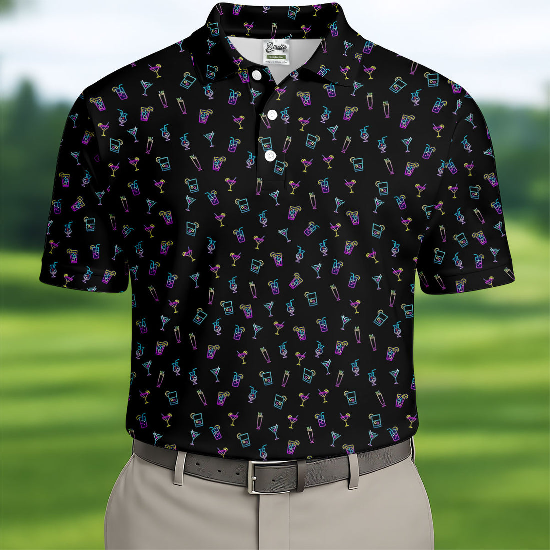 Neon Cocktail Retro Golf Shirt, Golf Tops For Men, Polo Shirts For Men, Golf Shirts For Men
