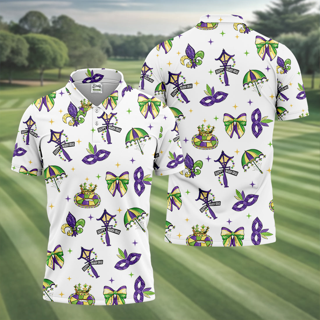 Fleur De Lis Carnival Masks Happy Mardi Gras White Golf Shirt, Polo Shirts For Men, Golf Shirts For Men
