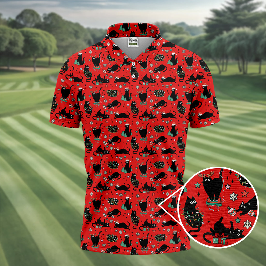 Xmas Black Cat Red Golf Shirt, Polo Shirts For Men, Christmas Golf Shirt, Golf Gift For Men, Christmas Golf Gift