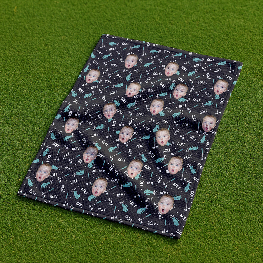 Custom Face Microfiber Waffle Black Small Funny Golf Towel, Golf Rag, Christmas Golf Gift