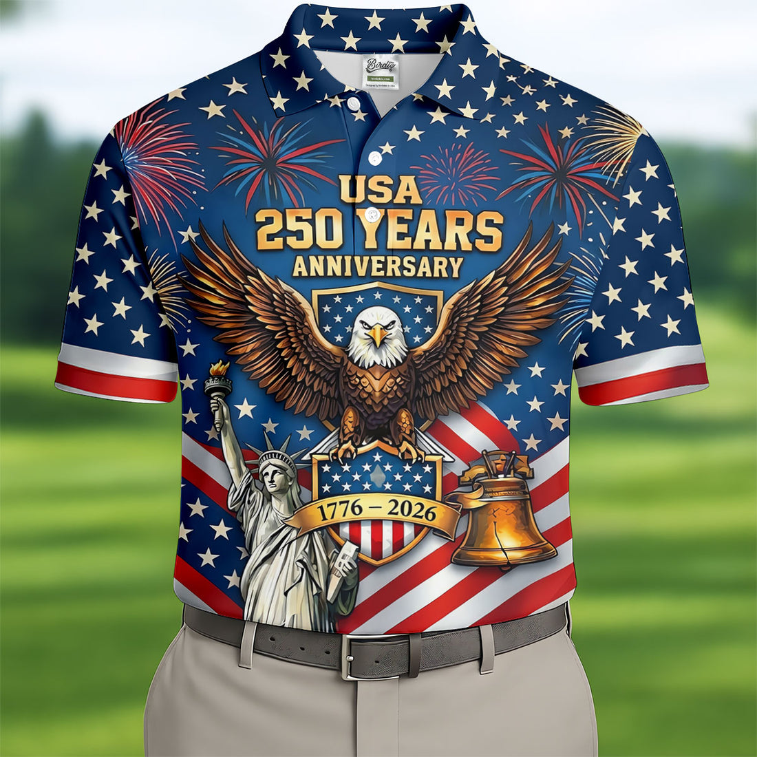 USA 250 Years Stars And Stripes Bald Eagle Golf Shirt, Patriotic 4th Of July Golf Shirts For Men