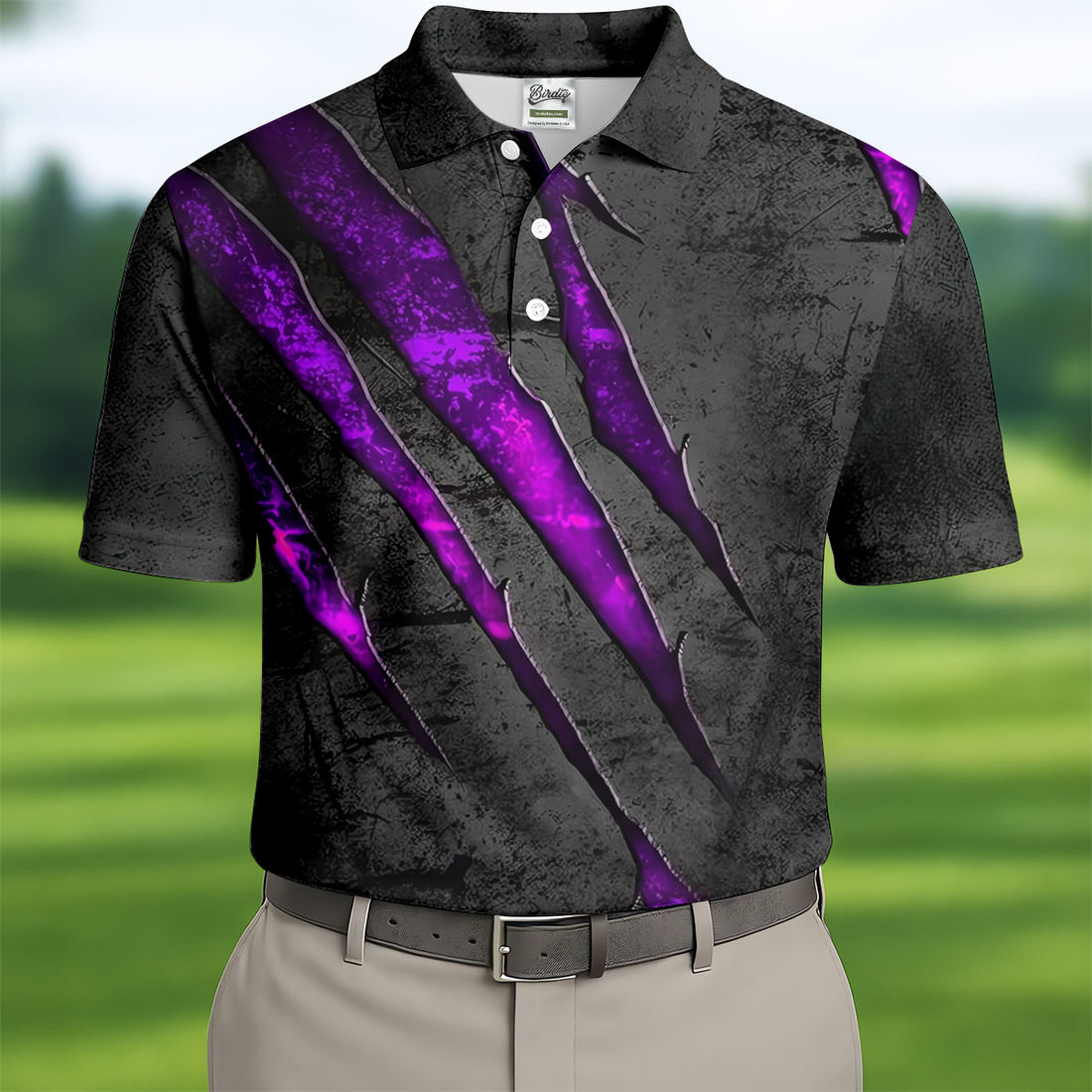 Purple Claw Marks Hawaiian Golf Shirt, Scratch Print Men's Golf Shirt, Polo Shirts For Men