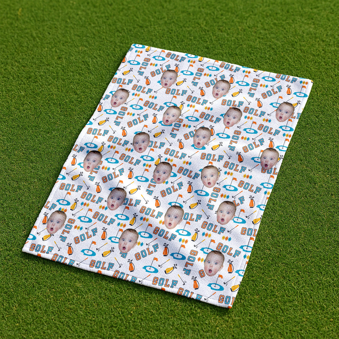 Custom Kid Face Microfiber Waffle Small Funny Golf Towel, Golf Rag, Dad Golf Gifts