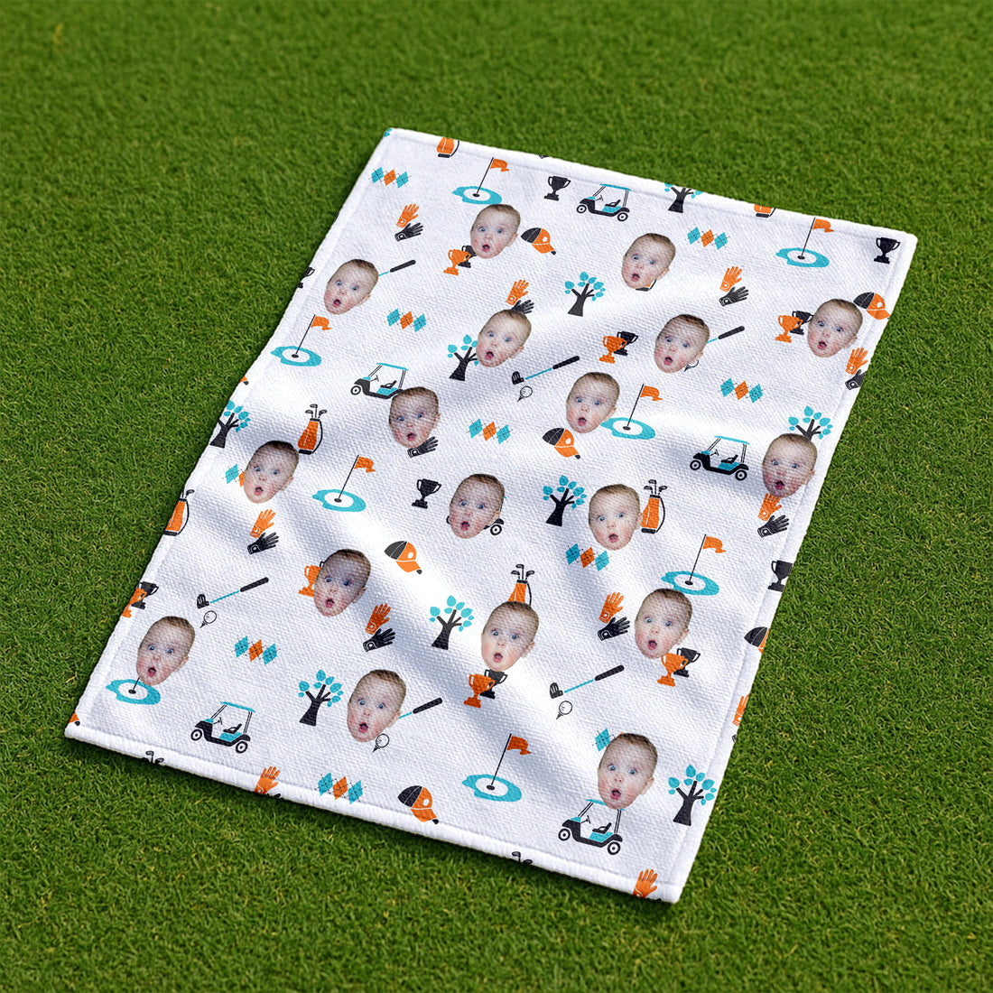 Custom Kid Face Microfiber Waffle White Small Funny Golf Towel, Golf Rag, Dad Golf Gifts