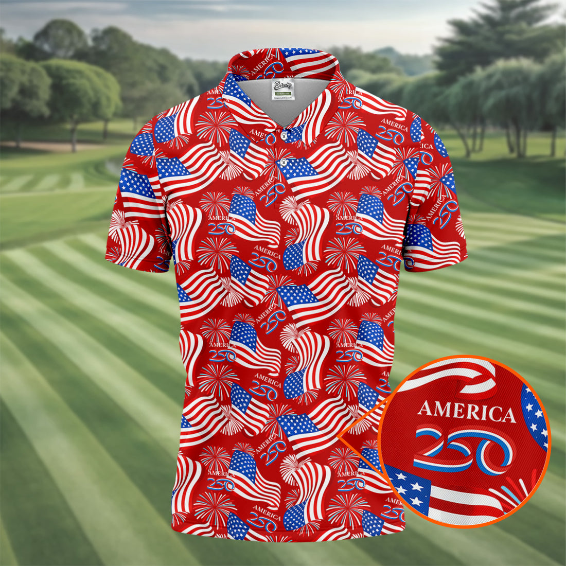America 250 Anniversary Patriot Flag Red Golf Shirt, Golf Tops For Men, Golf Shirts For Men