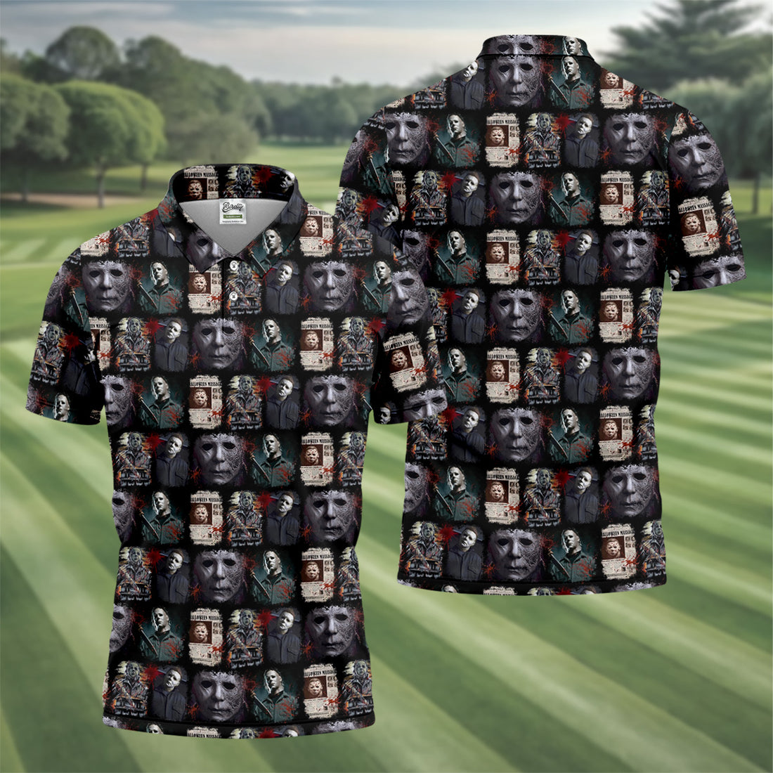 Michael Halloween Fun Men's Golf Polos, Classic Horror Characters Men Polo, Horror Movie Shirt