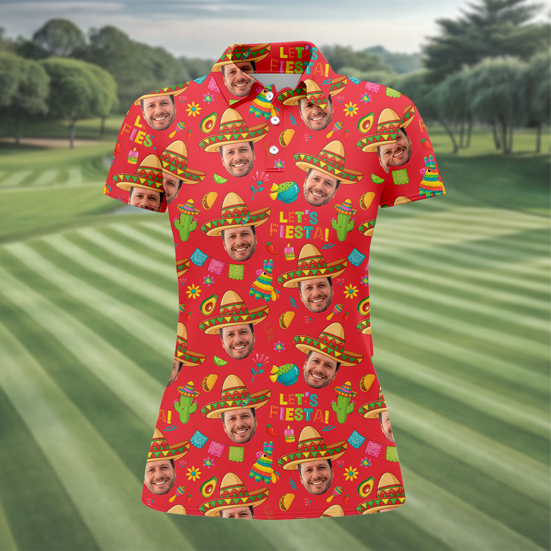 Let's Fiesta Cinco De Mayo Celebration Fiesta Themed Custom Face Red Golf Shirt For Women