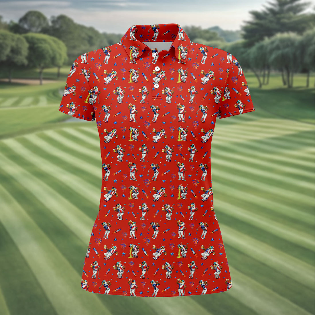 Patriotic Eagle Golf And Beer Funny 4th Of July Red Golf Shirt, 250th Anniversary Women's Golf Tops