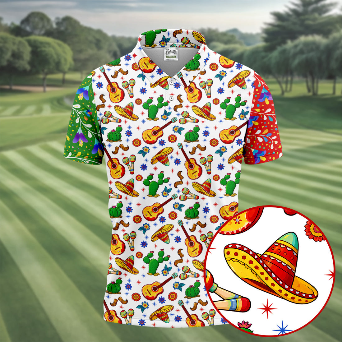 Mexican Party Seamless Pattern Golf Tops For Men, Cinco De Mayo Celebration Golf Shirts For Men