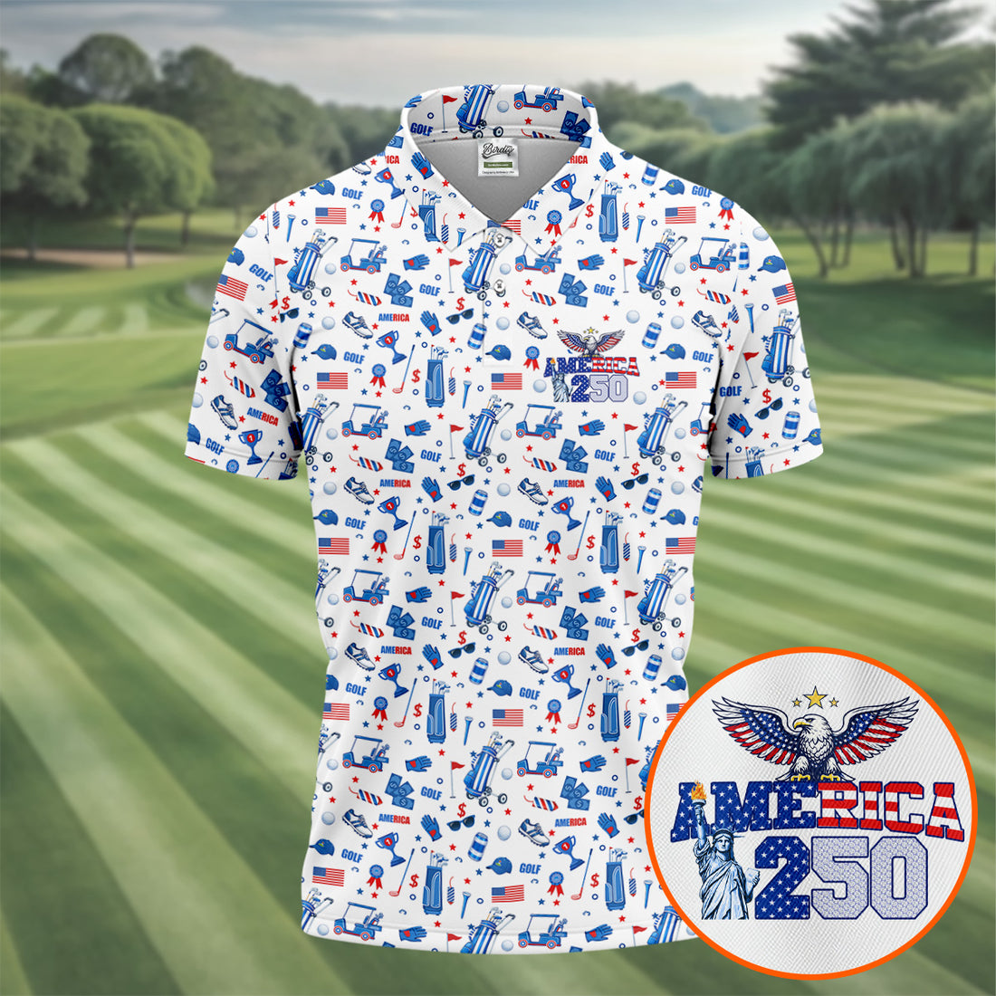 America 250 Years Patriotic Golf Shirt, American Symbols 4th Of July Golf Shirt, Golf Shirts For Men
