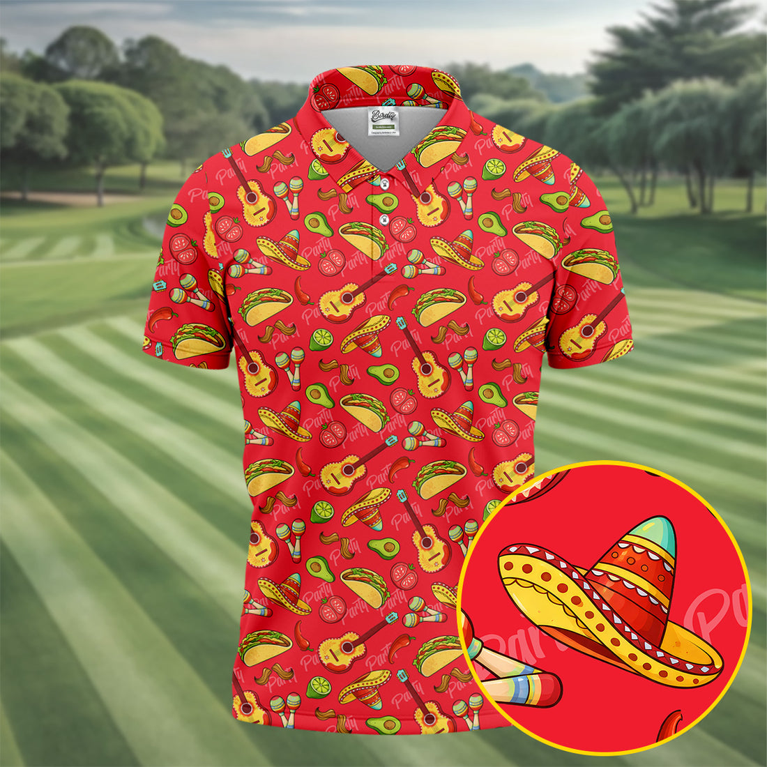 Mexican Party Seamless Pattern Red Golf Tops For Men, Cinco De Mayo Celebration Golf Shirts For Men