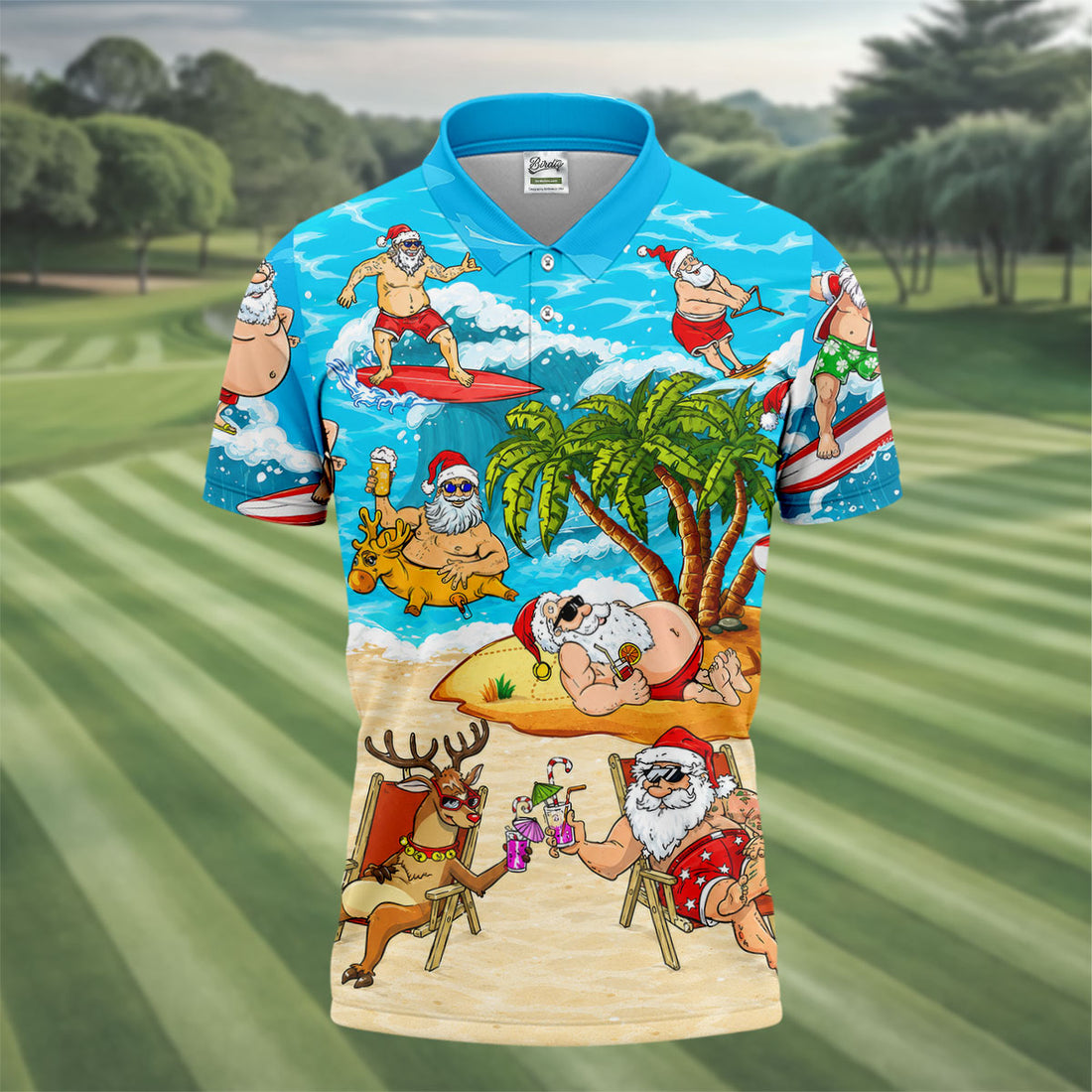 Funny Santa Beach Party Men's Golf Shirt, Christmas Golf Shirt, Golf Apparel For Men