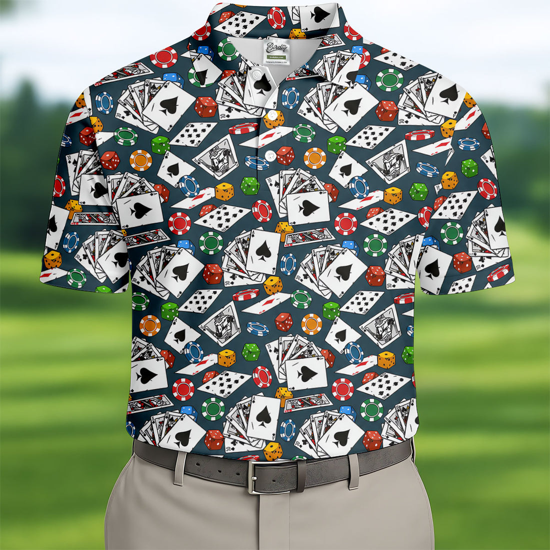 Poker Blackjack Hawaiian Golf Shirt, Playing Card Pattern Men's Golf Shirt, Polo Shirts For Men