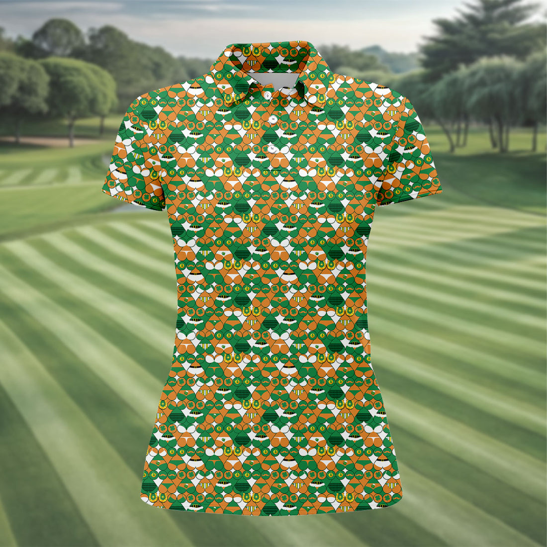 Naughty Fun Adult Humor St Patrick's Day Golf Shirt, Green Orange White Women's Golf Tops, Ladies Golf Shirts