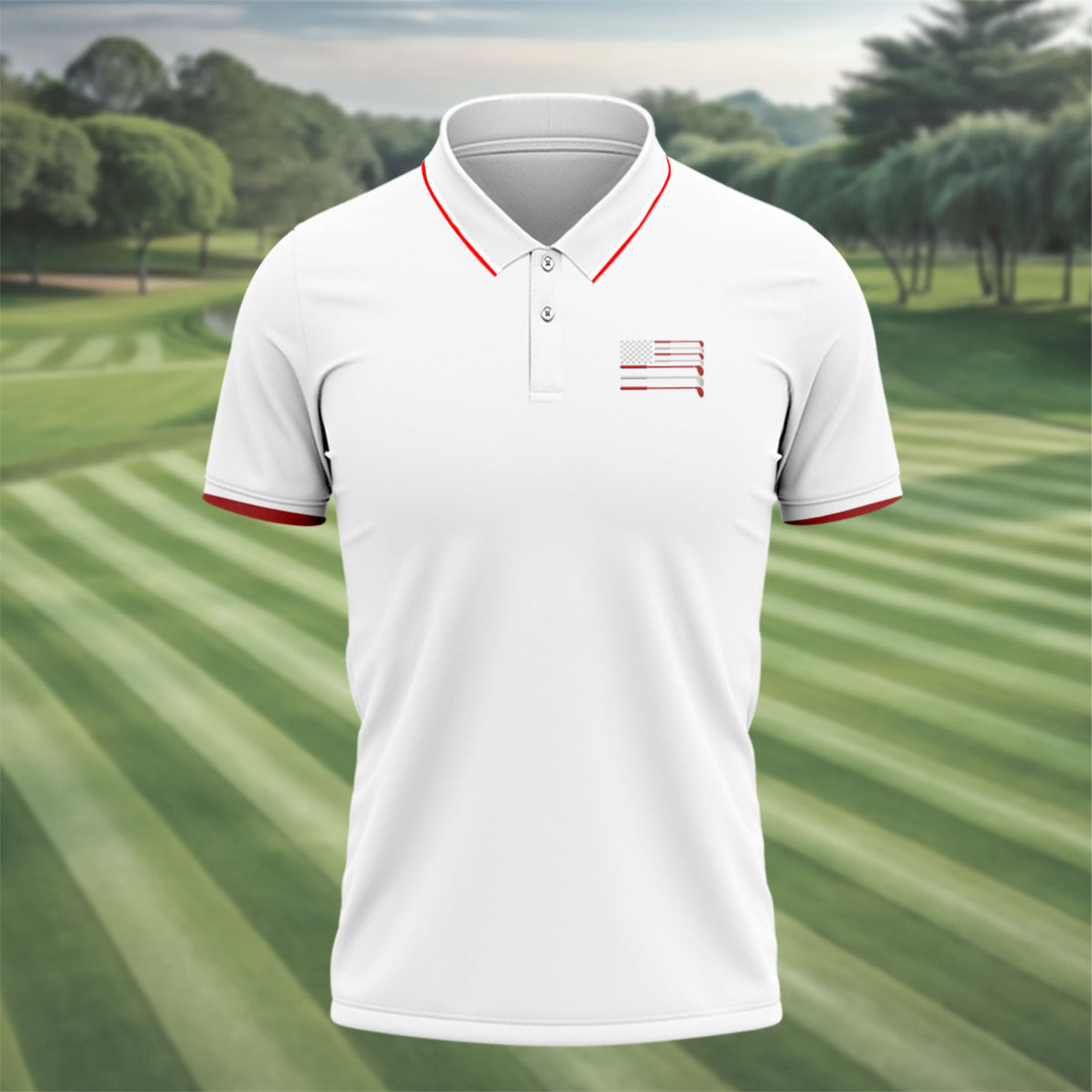 Golf Clubs US Flag Logo 250 Years White Golf Shirt, Patriotic 4th Of July Golf Shirts For Men