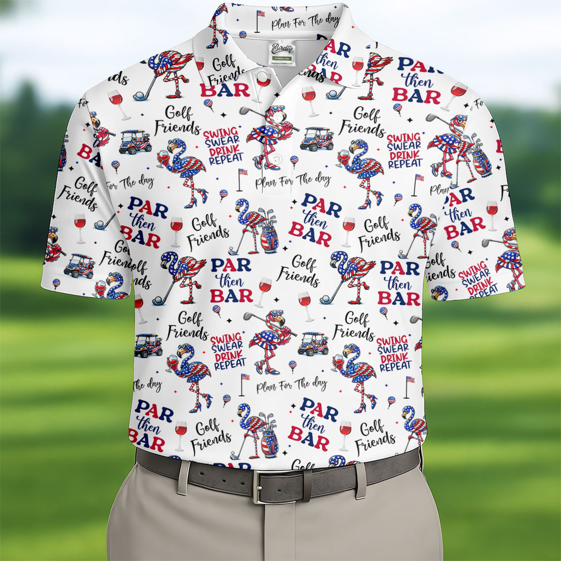 Par Then Bar Funny Flamingo Patriot Golf Shirt, 250th Anniversary Golf Shirts For Men, 4th Of July Golf Shirt