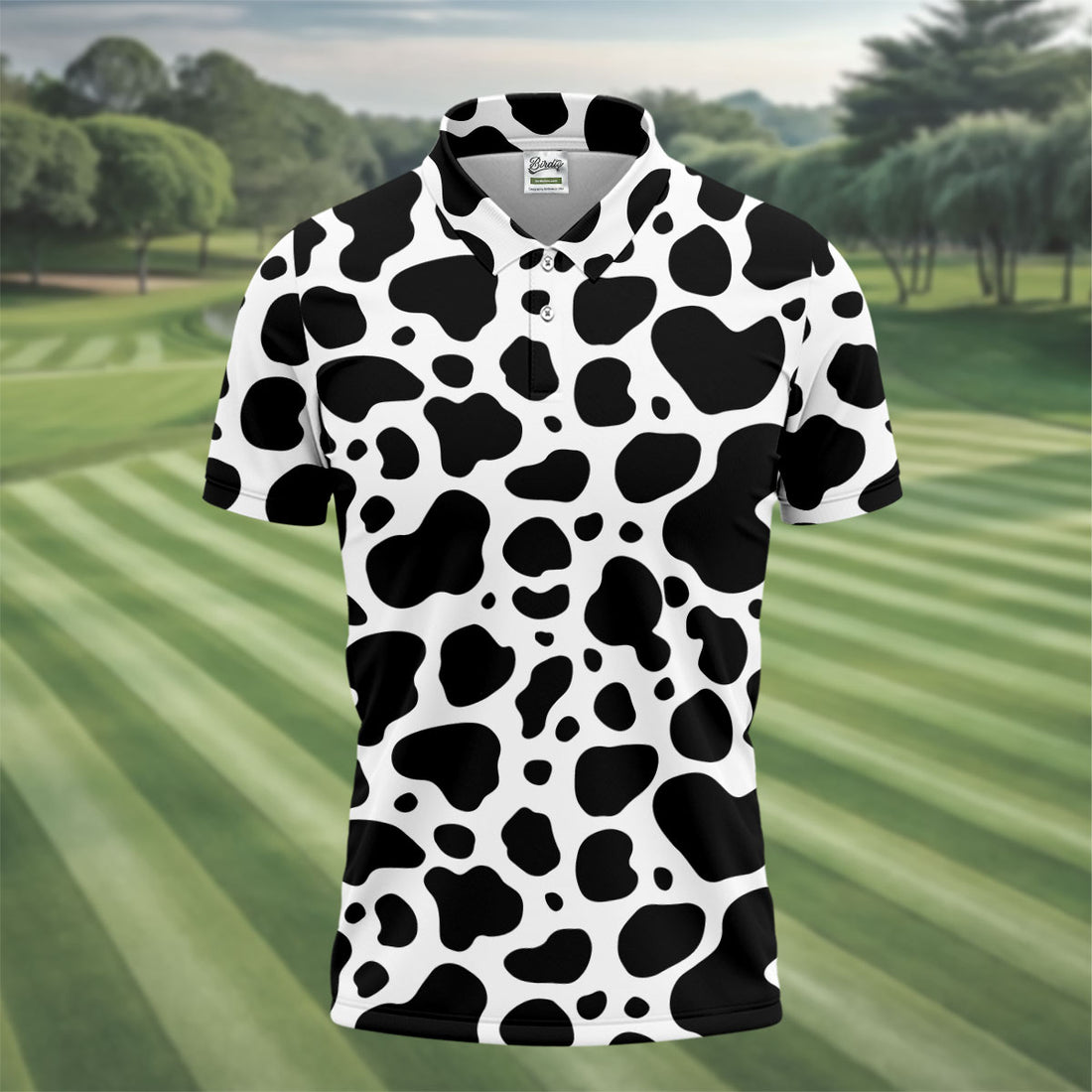 Cowhide Pattern Golf Shirt, Western Ranch Inspired Design, Golf Shirt For Men