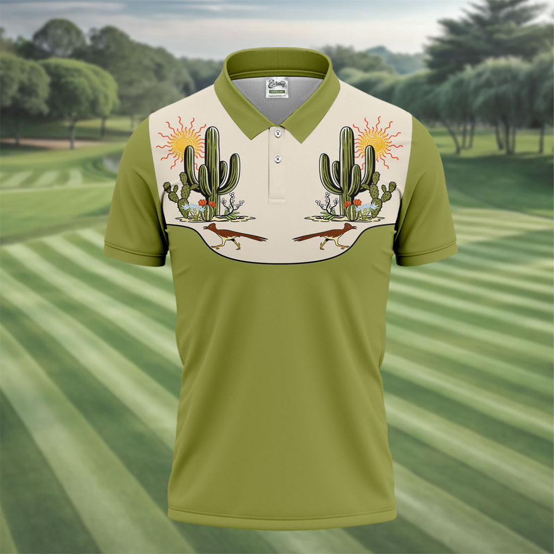 Desert Cactus Roadrunner Golf Polo Shirt, Golf Polo Shirts For Men, Hawaiian Golf Shirt