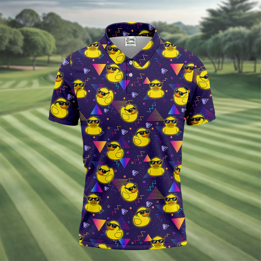 Funny Rubber Duck Retro Pattern Hawaiian Golf Shirt, Men's Golf Shirt, Polo Shirts For Men