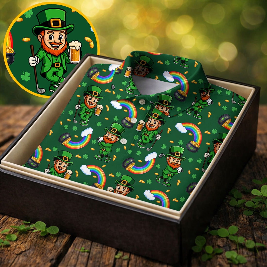 St Patrick's Day Leprechaun Golf Pose Irish Flags Shamrock Golf Shirt, Golf Tops For Men, Golf Shirts For Men