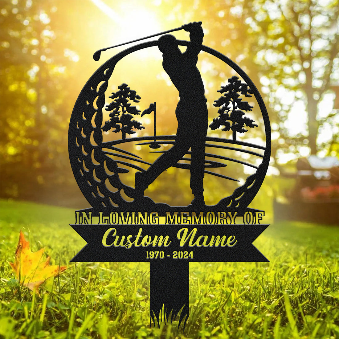 Personalized Golfer Grave Marker, Golfer Name Metal Stake, Golf Ball Memorial Plaque, Memorial Gift