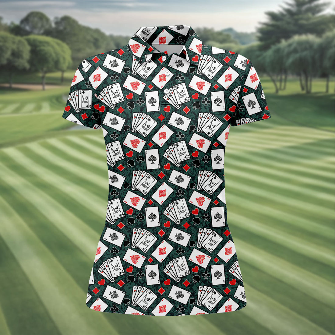 Funny F*ck Three Putt Cards Pattern Casino Themed Ladies Golf Shirts, Golf Shirt For Women, Ladies Golf Polos