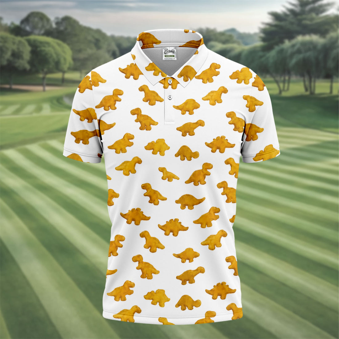 Cute Dinosaur Cookie Pattern Men's Golf Shirt, Golf Shirts For Men, Printed Golf Shirts