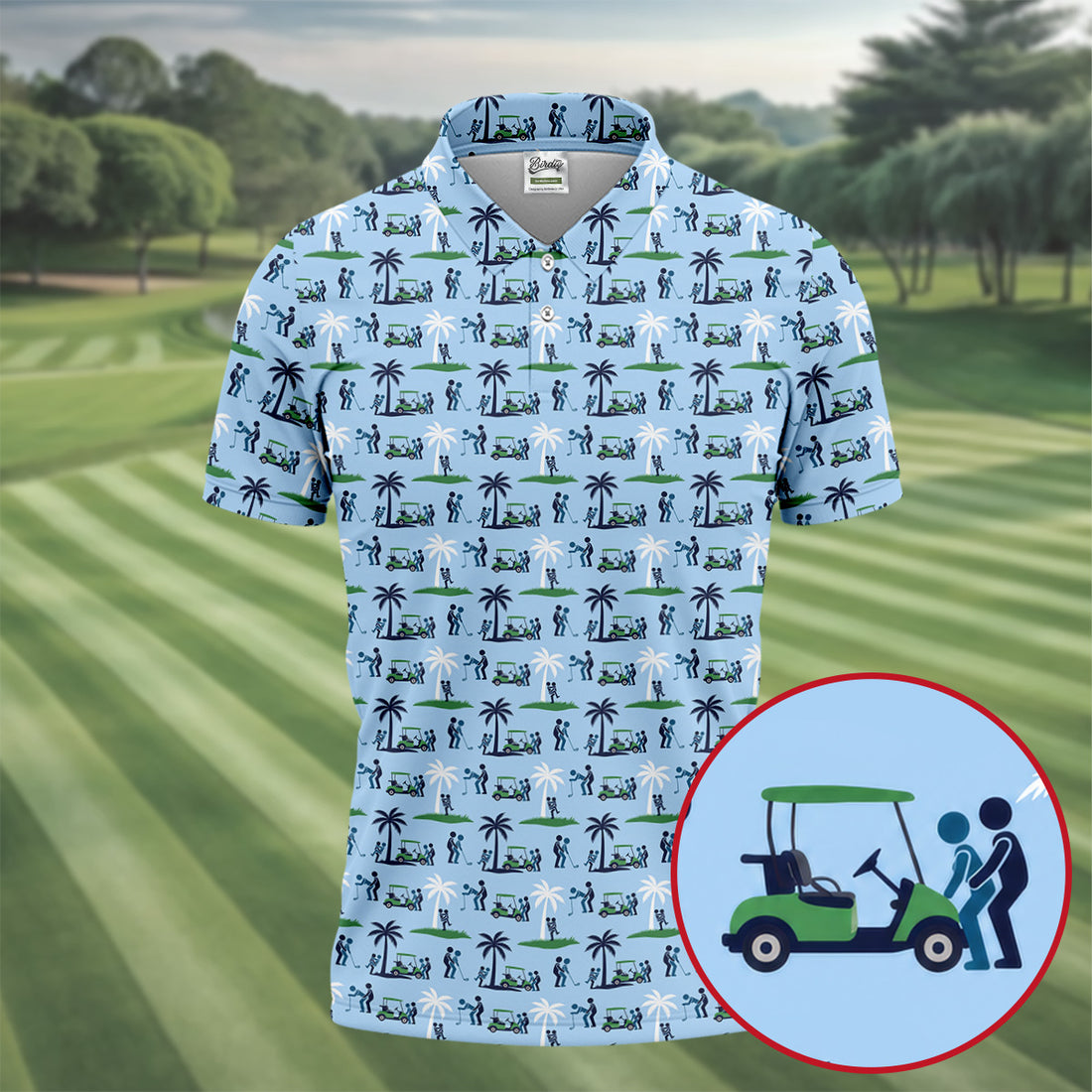 Funny Golf Cart Couple Pattern Men's Golf Shirt, Hawaiian Golf Shirt, Golf Apparel For Men