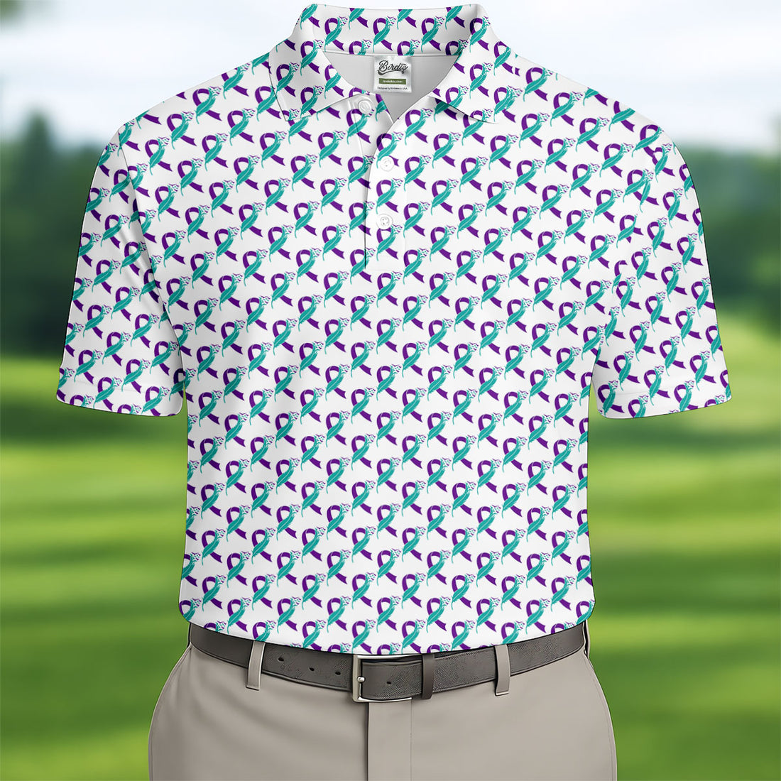 Suicide Awareness Feather Ribbon Pattern Mens Golf Polo, Golf Shirts For Men
