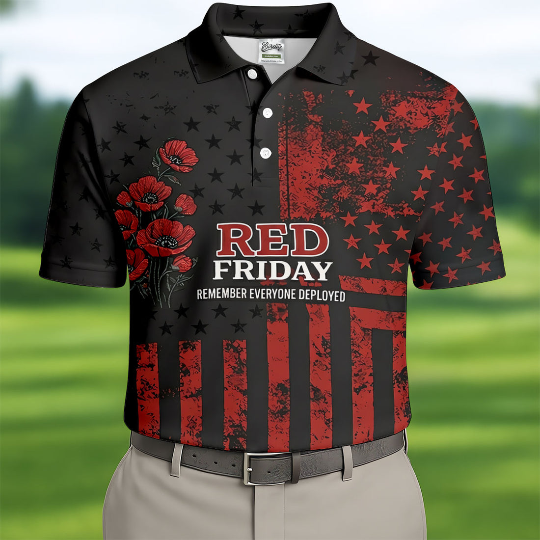 Red Friday American Flag Poppy Golf Polo Shirt, Mens Golf Apparel, Printed Golf Shirts